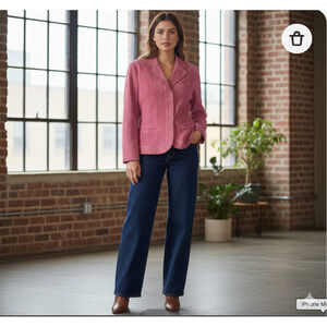 Statement Women's Pink Intricate Braided Detail boho rustic Suede Jacket Sz-PL